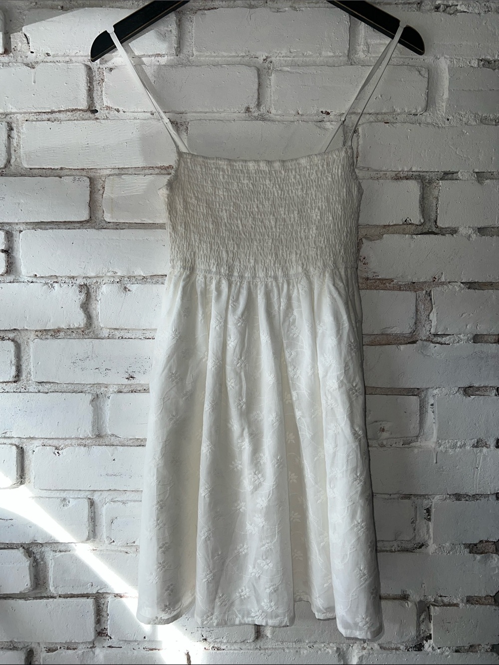 White Smocked Sundress with Floral Overlay - Women